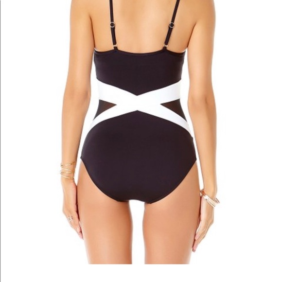 Annecole Black & White Block Mesh Maillot Women’s Swimsuit Spaghetti straps s10 - Picture 3 of 4